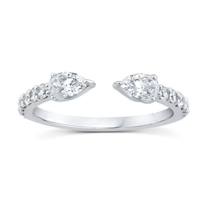 Duo Pear Cut Diamond Open Cuff Ring